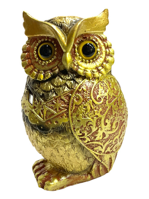 Golden Goddess Owl Facing Left 5" Statue For Wisdom, Transformation, Intuition, ETC.