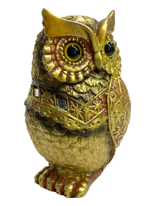 Golden Goddess Owl Facing Left 5" Statue For Wisdom, Transformation, Intuition, ETC.
