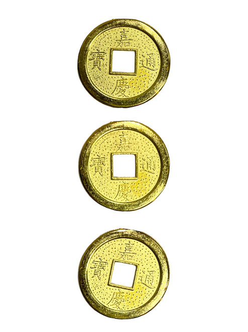 Lucky Golden Feng Shui 3 Coins Talisman 1" Spiritual Currency For Good Luck, Economic Protection, Financial Goals, ETC.