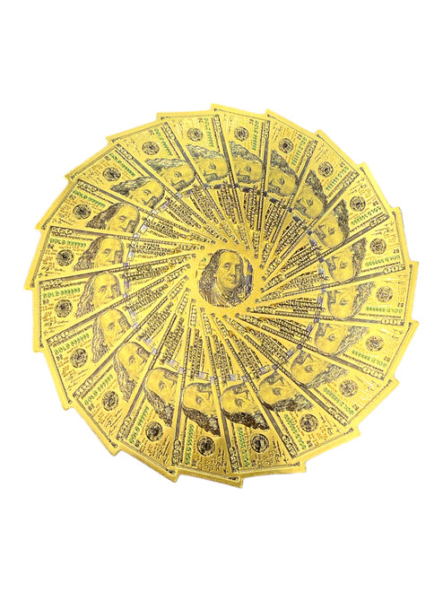 Lucky Golden Money Energy Circle Spread Of $100 One Hundred Dollars Talisman 8" Spiritual Currency Banknote For Good Luck, Economic Protection, Financial Goals, ETC.