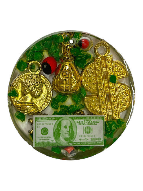 Dollar $ Sign & Money Bag With Lucky Charms 1.5" Double Sided Talisman Charm Pendant
