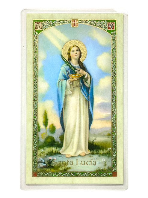 Santa Lucia Laminated 4" x 2.5" Prayer Card With Spanish Oracion