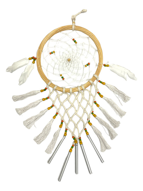 White Dreamcatcher With Wind Chimes 20" For Good Dreams, Highest Potential, Sacred Connection, ETC.
