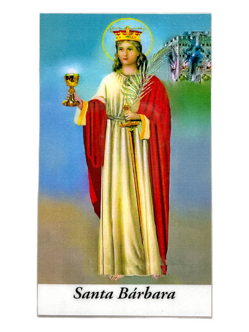 Santa Barbara Laminated 3.5" x 2" Prayer Card With Spanish Oracion