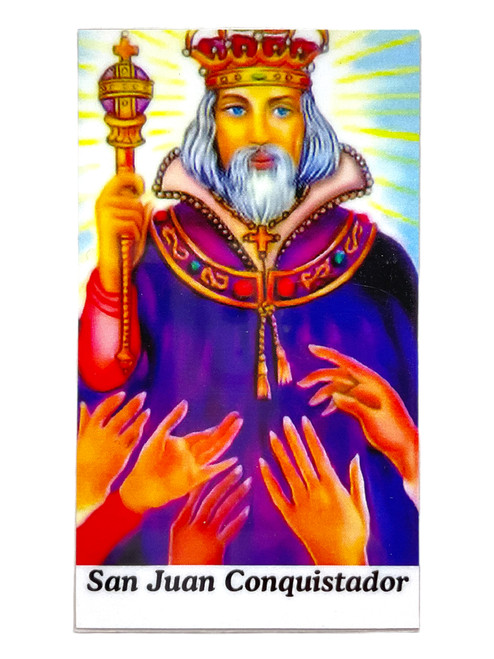 San Juan Conquistador Laminated 3.5" x 2" Prayer Card With Spanish Oracion