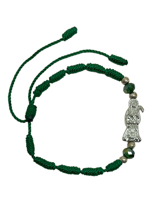 Santa Muerte Holy Death Green Knotted Cord Rosary Spiritual Bracelet For Protection, Positive Changes, Open Road, ETC.
