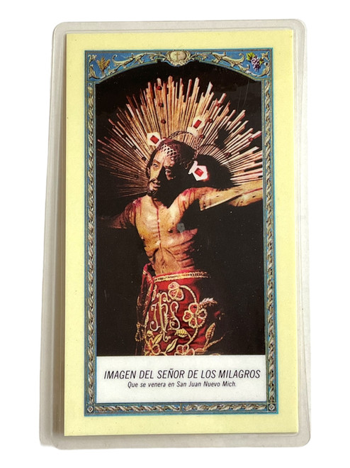 Senor De Los Milagros Laminated 4" x 2" Prayer Card With Spanish Oracion