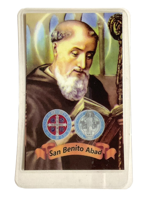 San Benito Abad Laminated 3" x 2" Prayer Card With Spanish Oracion