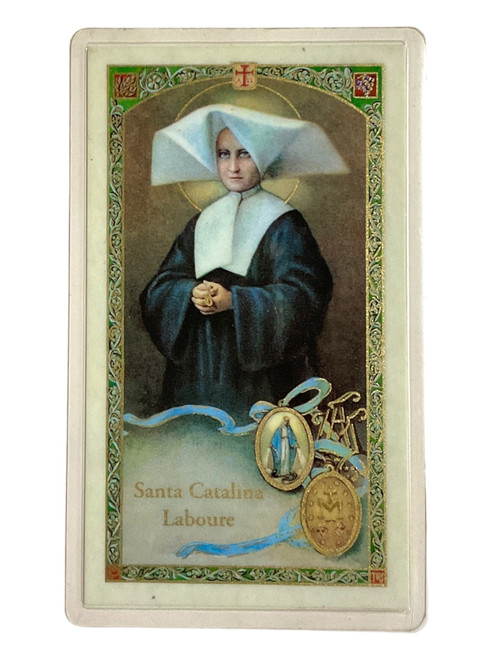 Santa Catalina Laboure Laminated 4" x 2" Prayer Card With Spanish Oracion