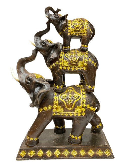 Triple Lucky Elephants Spiritual Home Decor Talisman 11" Statue For Wisdom, Abundance, Good Luck, ETC.