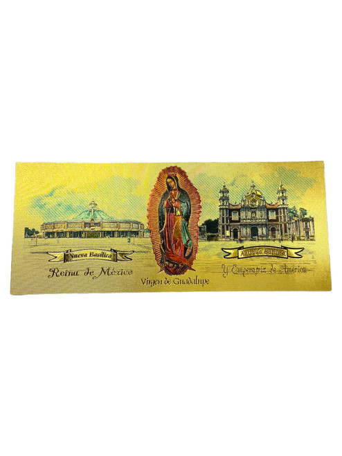 Virgen De Guadalupe Golden Money 6" Currency Spiritual Banknote For Good Luck, Economic Protection, Financial Goals, ETC.