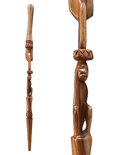 Folk Art Carved Figure Totem Sculpture Tribal 40" Spirit Stick Cane Wooden Walking Stick One Of A Kind Version #2