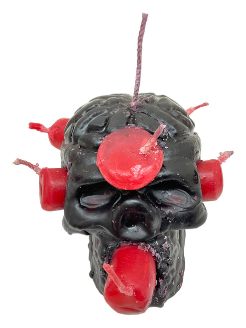 7 Knob Skull Gothic Black & Red Craneo De Siete Cabos Tumba Trabajo Figure Candle For Rituals, Spells, Decoration, ETC.