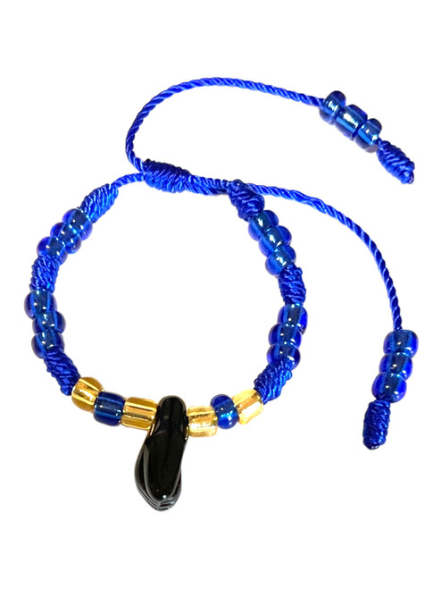 Baby Bracelet Azabache Power Fist Of Protection & Good Luck Adjustable Length Blue String Blue & Gold Beads