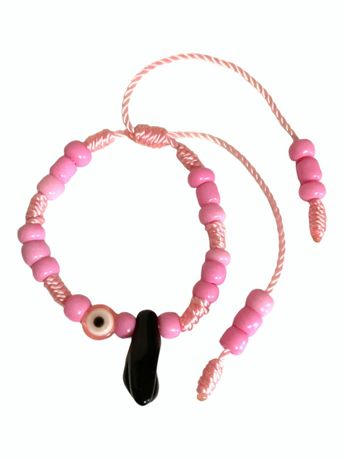 Baby Bracelet Azabache Power Fist & Evil Eye Of Protection & Good Luck Adjustable Length Pink String Pink Evil Eye Bead