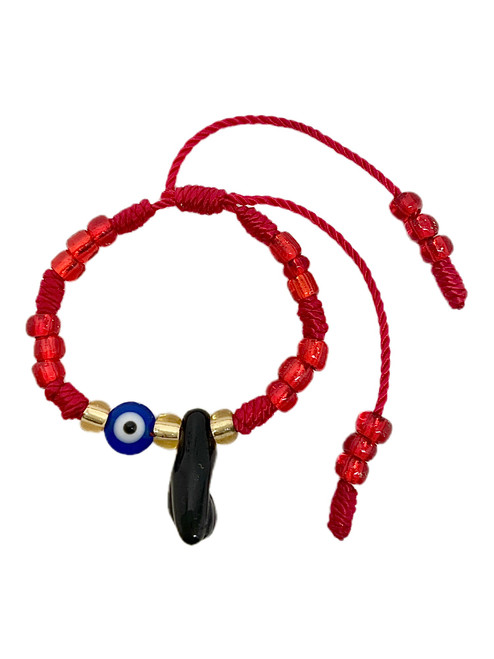 Baby Bracelet Azabache Power Fist & Evil Eye Of Protection & Good Luck Adjustable Length Bracelet (Red)