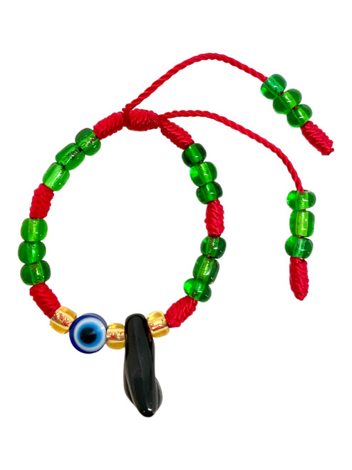 Baby Bracelet Azabache Power Fist & Evil Eye Of Protection & Good Luck Adjustable Length Bracelet (Green & Red)