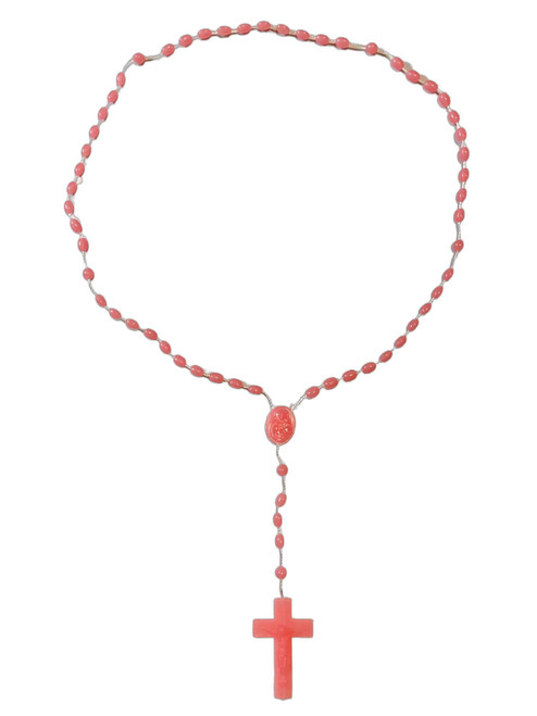 Pink Plastic Rosary Necklace Of Prayer, Protection & Peace