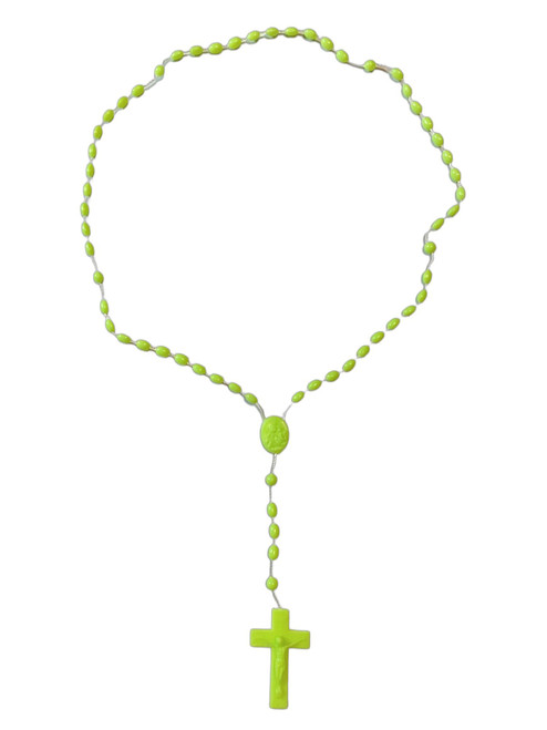 Neon Green Plastic Rosary Necklace Of Prayer, Protection & Peace