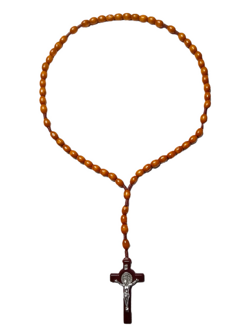 Jesus Christ Crucifix Light Brown Wooden Rosary Necklace Of Prayer, Protection & Peace