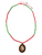 Saint Michael 24"-28" Adjustable Length Beaded Necklace W/ Green & Red Beaded Image Pendant