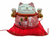 Lucky Cat Pink Ceramic Coin Bank On Cushion 4" Fortune Cat Maneki Neko 