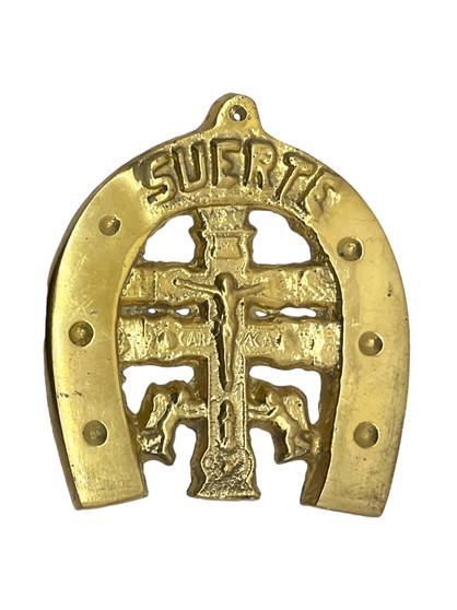 Cross Of Caravaca Suerte Lucky Horseshoe - Jumbo Brass Spiritual Talisman Charm Pendant Wall Hanging - Invoke Good Luck, Inner Peace & Guard Against Misfortune (3")