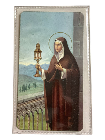 Santa Clara De Asis Laminated 4" x 2" Prayer Card With Spanish Oracion