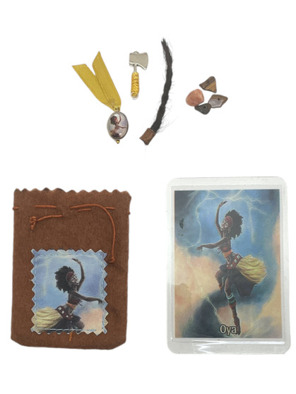 Orisha Oya / Mojo Bag Kit / Mojo Bag, Prayer Card & Charms / Brown / 3" / Transformation & Change / Use during times of transition and personal growth