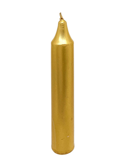 4-inch metallic gold candle for prosperity rituals, success spells, and spiritual abundance with a shimmering finish.