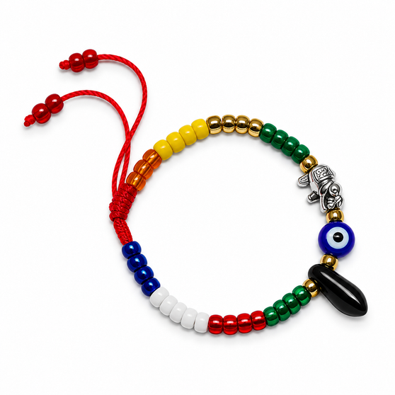 Lucky Protection Elephant, Evil Eye & Black Horn Adjustable Bracelet - Protection • Good Luck • Prosperity • Strength • Positive Energy