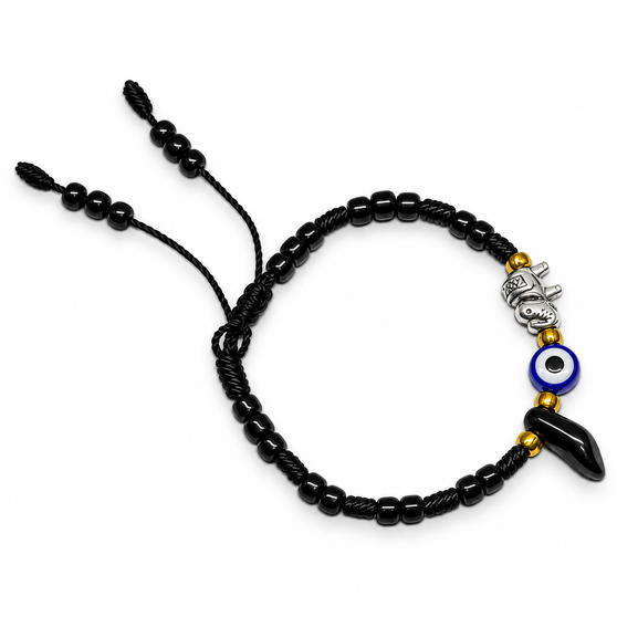 Elephant, Evil Eye & Azabache Adjustable Bracelet - Protection • Strength • Good Fortune • Warding • Positive Energy