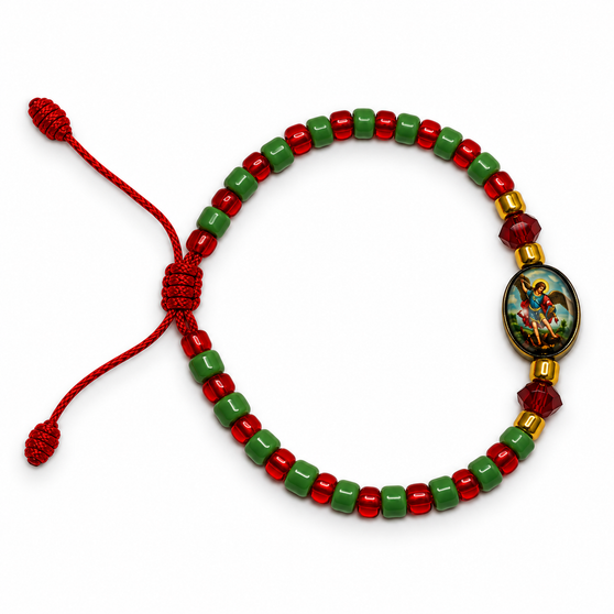 Saint Michael Red & Green Protection Adjustable Bracelet - Protection • Strength • Courage • Prosperity • Spiritual Defense