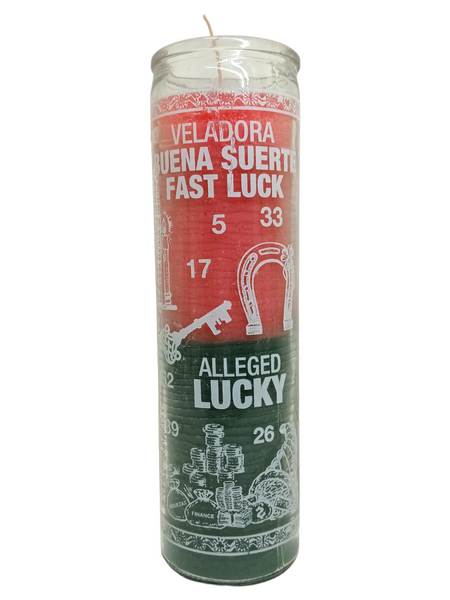 Fast Luck Buena Suerte Exito Misticas Green/Pink Prayer Candle To Attract Good Luck, Prosperity, Opportunities, ETC.