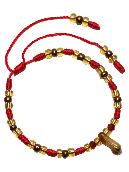 Azabache Brown/Gold/Red Spiritual Bracelet For Protection, Ward Off Evil, Good Luck, ETC.
