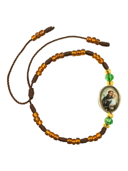 Saint Anthony San Antonio Brown/Gold/Green Spiritual Bracelet For Protection, Ward Off Evil, Good Luck, ETC.