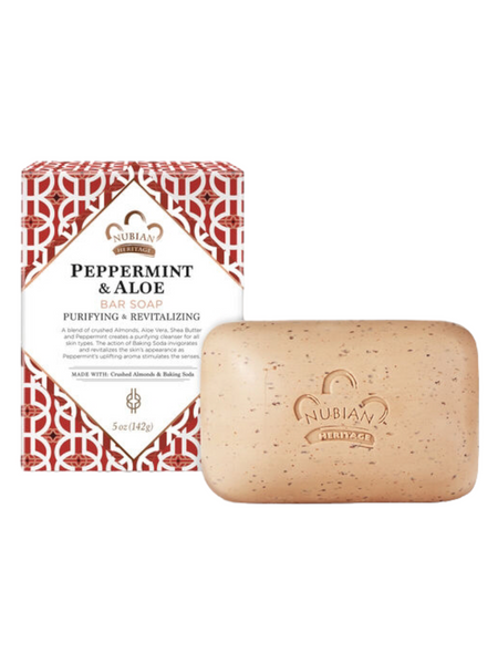 Peppermint & Aloe 5oz Bar Soap Purifying & Revitalizing With Crushed Almonds & Baking Soda 