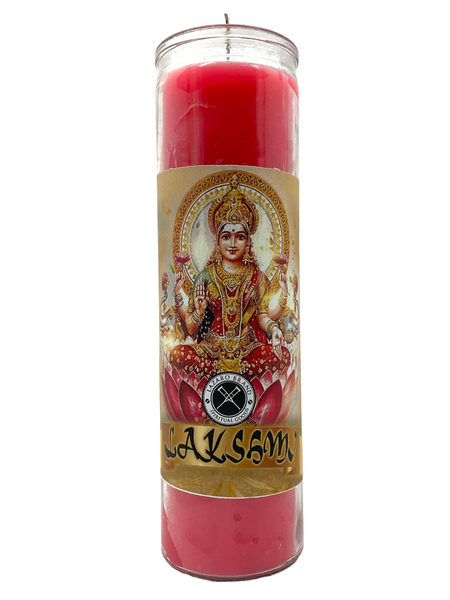 Goddess Lakshmi Hindu Saint Pink 7 Day Mantra Meditation Prayer Candle For Love, Beauty, Fortune, ETC.