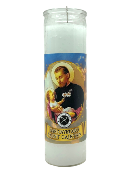 Saint Cajetan San Cayetano White 7 Day Prayer Candle For Protection, Open Road, Inner Peace, ETC.