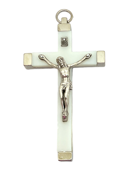 Crucifixion Of Jesus Christ INRI Luminous Inlay 4" Crucifix Pendant Made In Italy