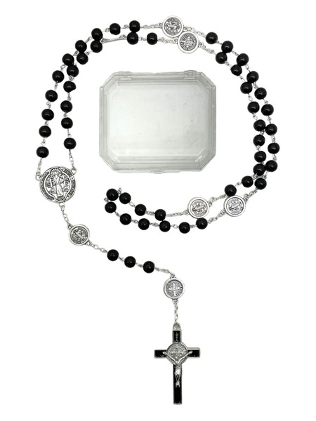 Saint Benedict San Benito Crucifix Xtra Long Rosary Necklace With Storage Box For Prayer, Protection, Peace, ETC.