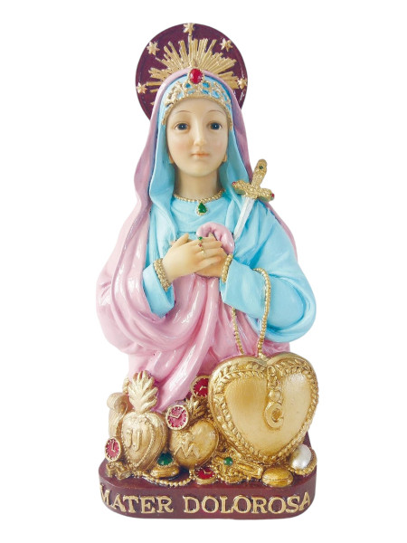 Metresili Our Lady Of Sorrows Mater Dolorosa Blue/Pink 6" Statue For Romantic Love, Purity, Abundance, ETC.