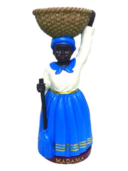 La Madama Spirit Of Healing Carrying Basket On Head Wearing Blue Dress 12" Blue Statue 