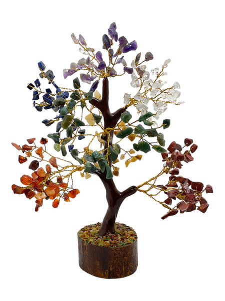 7 Chakras Gold Wire Lucky Money Tumbled Gemstone 9" Tree For Good Luck, Abundance, Chakra Balance, ETC.