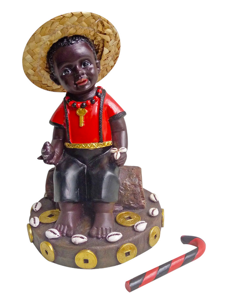Orisha Eleggua Baby Face Wearing Straw Hat 6" Statue For Protection, Good Fortune, Connect With Ancestors, ETC. 