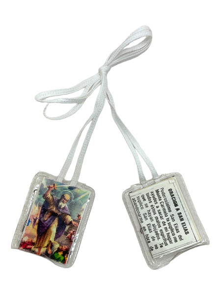 San Elias Devotional Plastic Covered Scapular Escapulario String Necklace With Oracion For Prayer, Religious Faith, Worship, ETC.