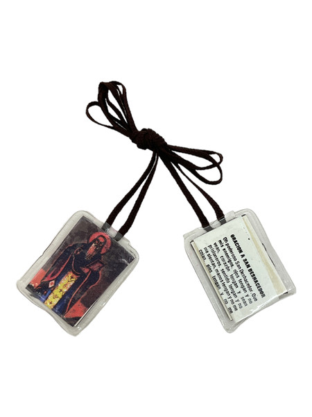 San Deshacedor Devotional Plastic Covered Scapular Escapulario String Necklace With Oracion For Prayer, Religious Faith, Worship, ETC.