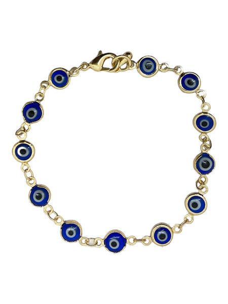Blue Eyes Evil Eye 7" Link Chain Clasp Bracelet For Protection, Ward Off Evil, Good Luck, ETC.