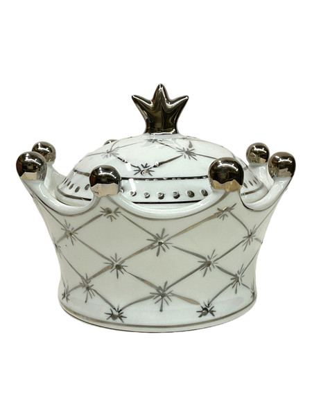 Orisha Obatala Sky Father Guardian Of All People White & Silver 4" Porcelain Offering Jar Sopera With Lid
