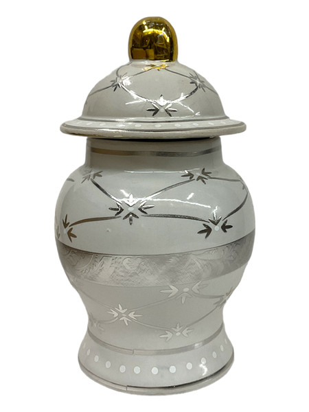 Orisha Obatala Sky Father Guardian Of All People White & Silver 6" Porcelain Offering Jar Sopera With Lid To Fight For Justice, Protection, Open Doors, ETC. 